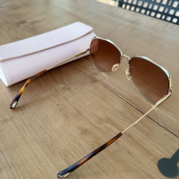 Golden Tortoiseshell Metal Aviator Sunglasses